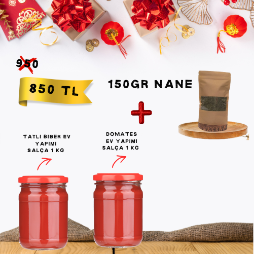 Tatlı Biber Ev Yapımı  Salça 1 KG , D  Ev Yapımı Domates Salça 1 KG, 150gr nane